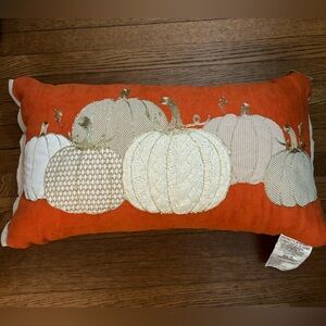 Fall Orange pillow with white pumpkins